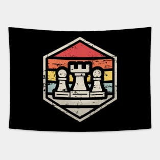 Retro Badge Chess Rook Tapestry