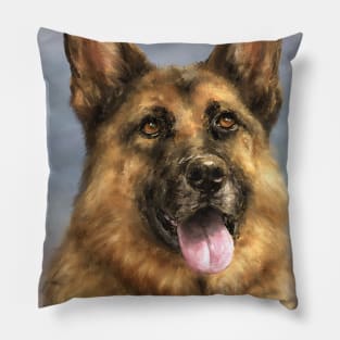 Painting of a Gorgeous German Shepherd with its Tongue Out Pillow