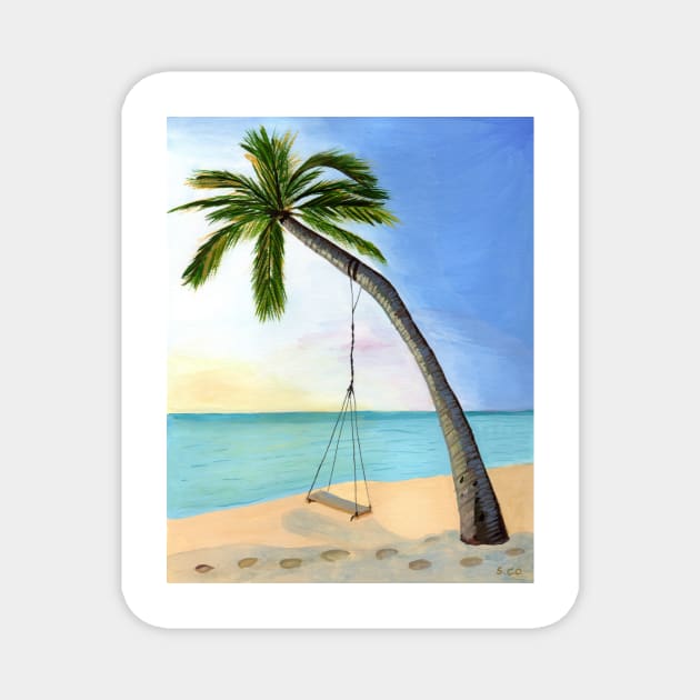 Welcome in Paradise Tropical Gouache Painting Magnet by Sandraartist