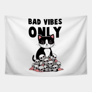 BAD VIBES ONLY CAT SKULL Funny Quote Hilarious Sayings Humor Tapestry