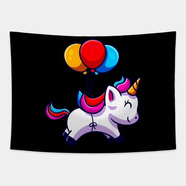 Cute Unicorn With Balloons Fun Birthday Gift Kids Tapestry by Foxxy Merch