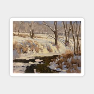 Pastoral Wintertime Oil on Canvas Magnet