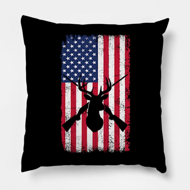 American Flag Deer Hunting Pillow by David Brown