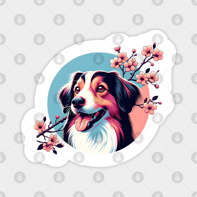 Nederlandse Kooikerhondje's Springtime Cherry Blossom Joy Magnet by ArtRUs