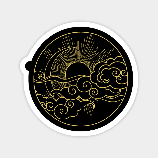 Sun and Moon Design Sky Night Nature Minimalist Circle Magnet by ballhard