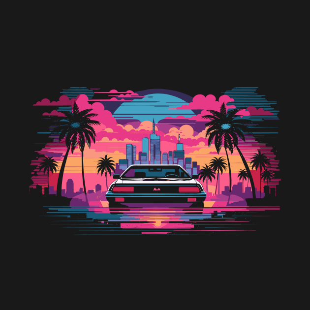 Synthwave Cityscape with Car by Nerdlight Shop