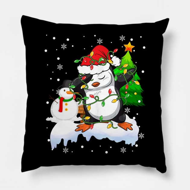 Santa Christmas Dabbing Through The Snow Dabbing Penguin Snowman Pillow by springins