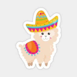 Mexican Llama, Cute Llama, Cute Alpaca, Sombrero Magnet