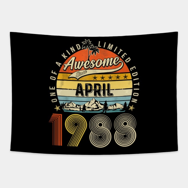 Awesome Since April 1988 Vintage 35th Birthday Tapestry by Red and Black Floral