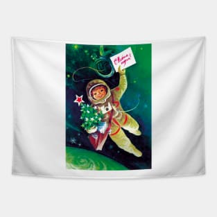 Space New Year, Space Christmas, Soviet posterart Tapestry