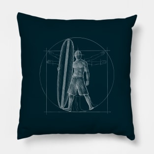 Surfer Dude with Retro Surfboard Vitruvian Man Pillow