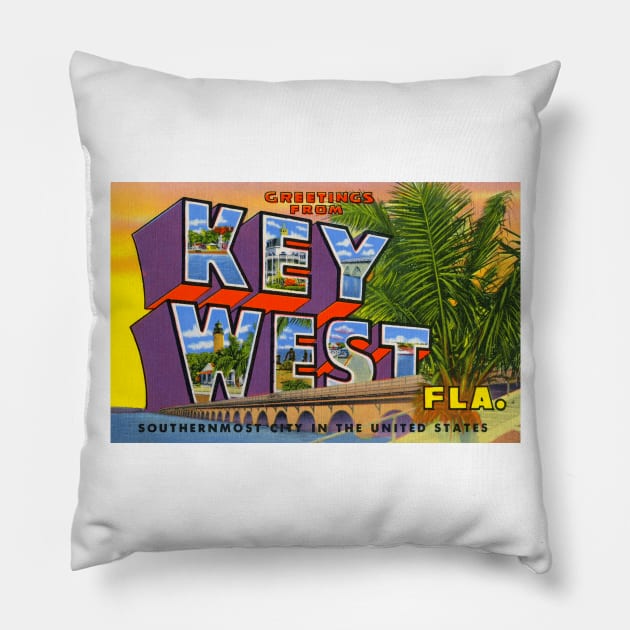 Greetings from Key West, Florida - Vintage Large Letter Postcard Pillow by Naves