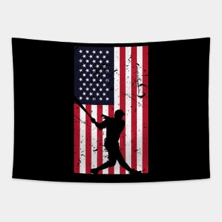 American Flag Baseball Love Distressed Baseball Player Tapestry