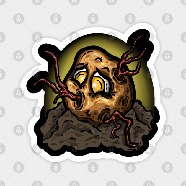 Potato Zombie Coming Out the Soil Cartoon Character Magnet by Squeeb Creative
