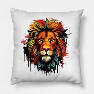 Animals background, Majestic African Lion: Portrait of a Powerful Predator Pillow