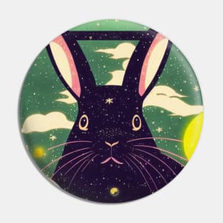 Black Rex Rabbit in Velvety Coat Dreamy Sky Pin