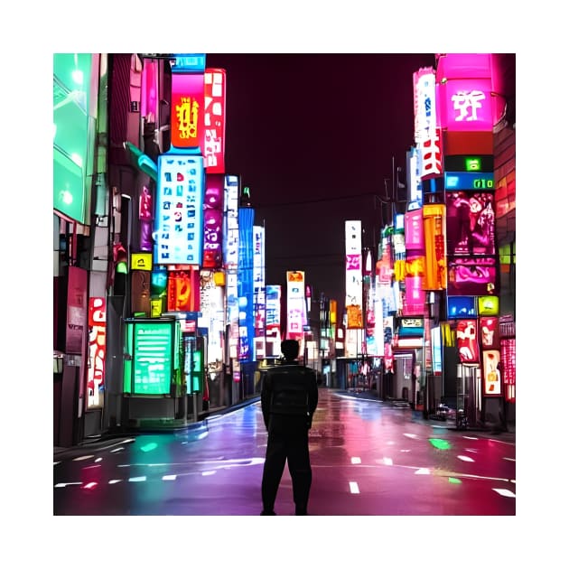 Tokyo Neon Japan - Lovely Night Lights - A Lonely Man by Trendy-Now