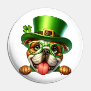 St Patricks Day Peeking Bulldog Pin