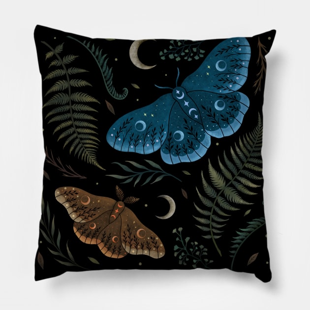 Moths and Ferns Pillow by Episodic Drawing