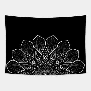 Intricate Pattern Design White on Black Half Mandala Tapestry