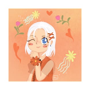 daydreaming, a white hair girl with flower bangle T-Shirt