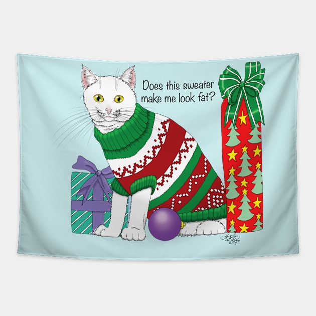 Holiday Sweater Cat Tapestry by tigressdragon