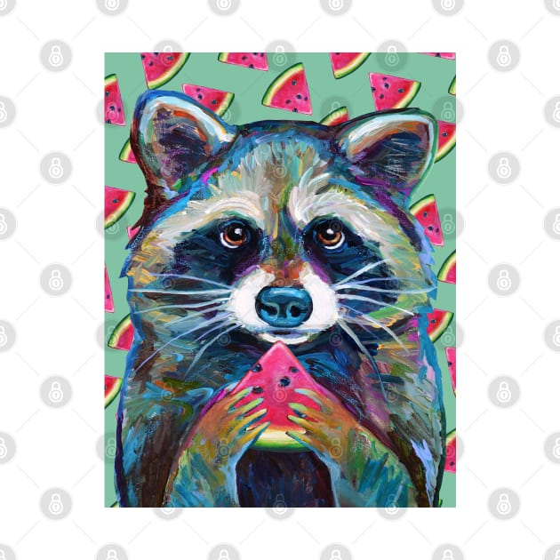 RACCOON with WATERMELON WEDGE by RobertPhelpsArt