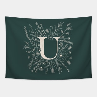 Botanical Letter U (Forest Green) Tapestry