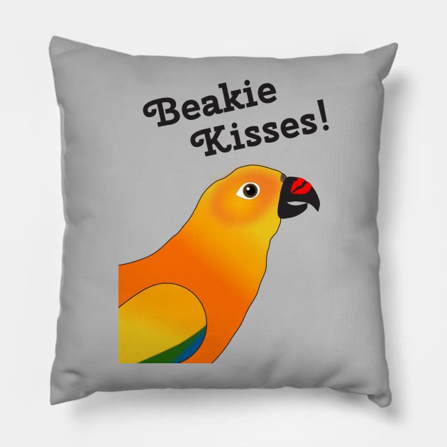 Beakie Kisses Sun Conure Parrot Cute Pillow by Einstein Parrot