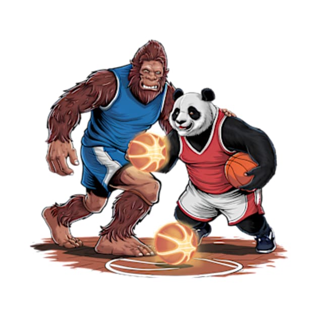 BigFoot And Panda Playing Basketball Funny For Boys, kids, girls by madara art1