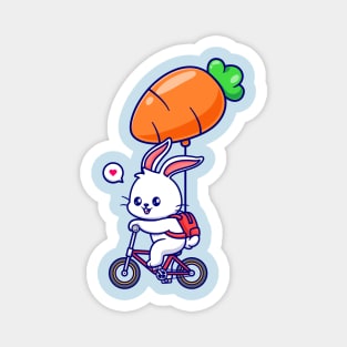 Cute Rabbit Riding Bicycle With Carrot Balloon Cartoon Magnet