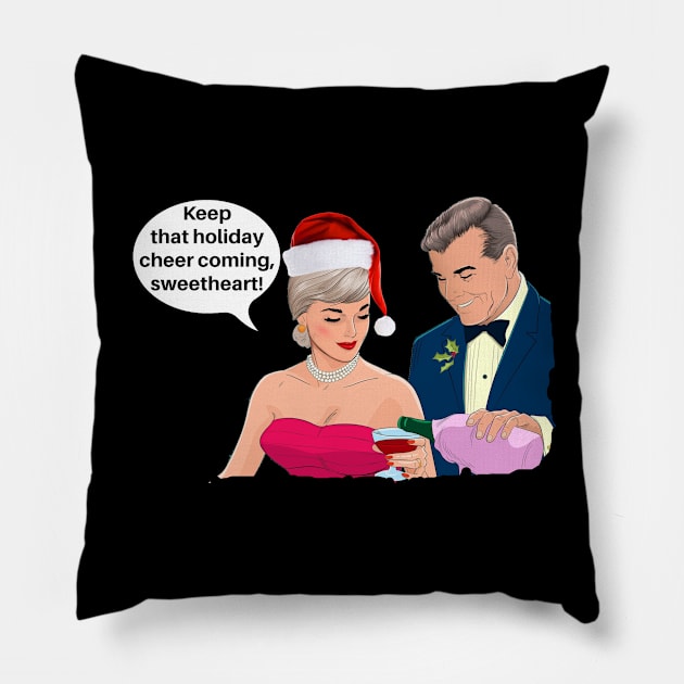 Keep The Holiday Cheer Coming Funny Vintage Couple Pillow by KellyCreates