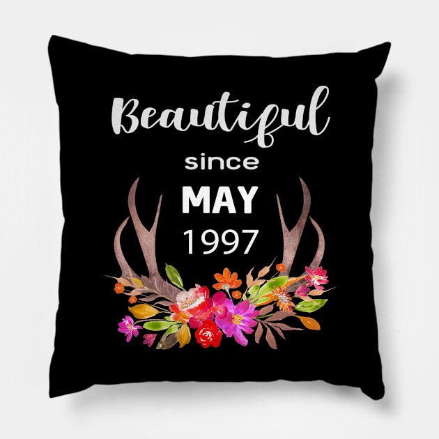 Deer Antler Elk Hunting Flower Horn Beautiful Since May 1997 Pillow by familycuteycom