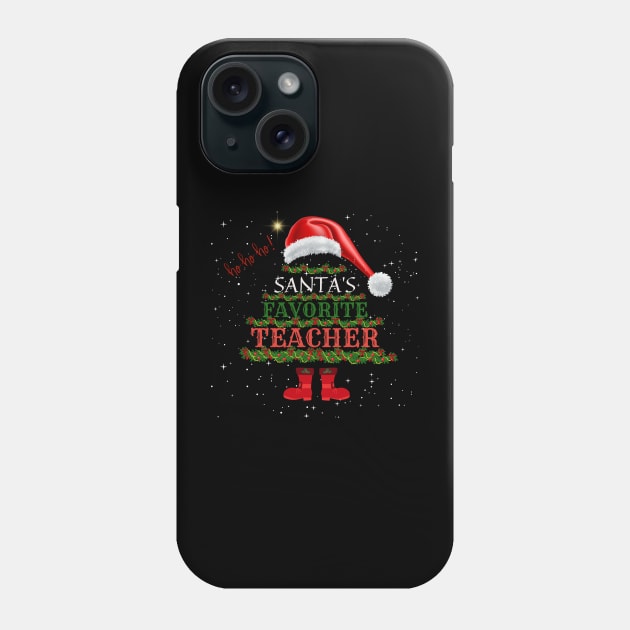 Santa's Favorite Teacher Santa Hat Ho Ho Ho Phone Case by Positive Designer