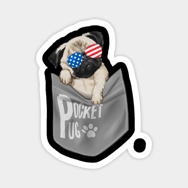 Pocket Pug American Flag 4th Of July Magnet by Rumsa