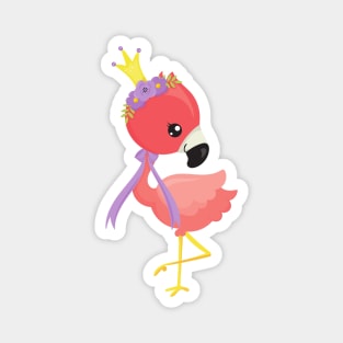 Princess Flamingo, Cute Flamingo, Flowers, Crown Magnet