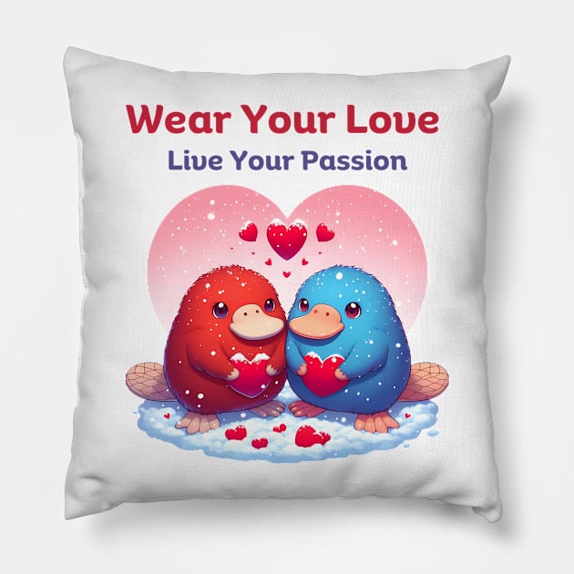 Double the Love Platypus Pairs on Valentine's Day Pillow by HaMa-Cr0w