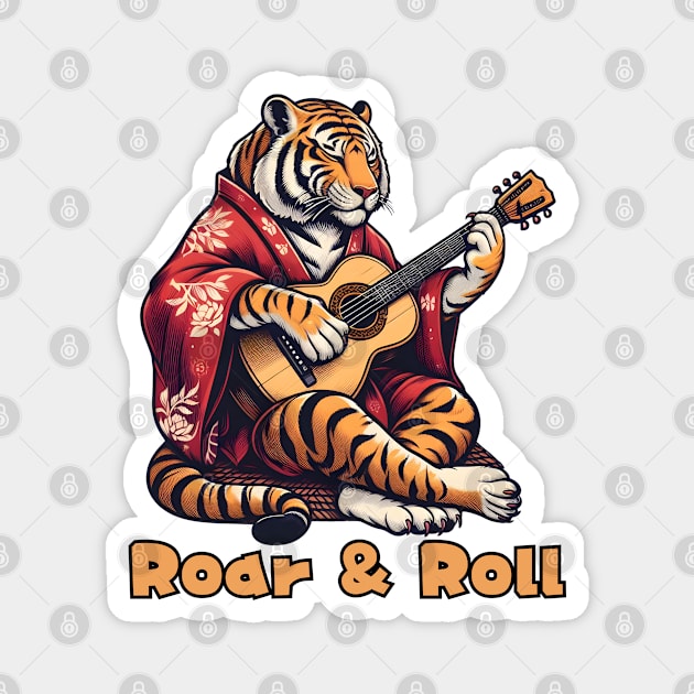 Rock and roll Bengal tiger Magnet by Japanese Fever
