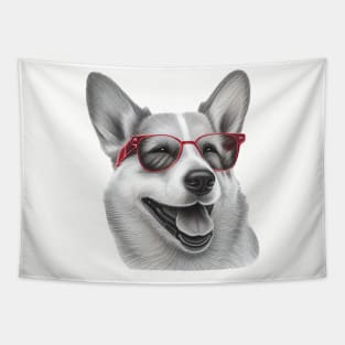 Corgi dog wearing red colored glasses Tapestry