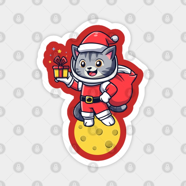 Space cat in Santa Claus suit Magnet by KENG 51