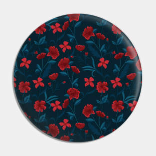 Moody Dark Red and Blue Flower Bush Pin