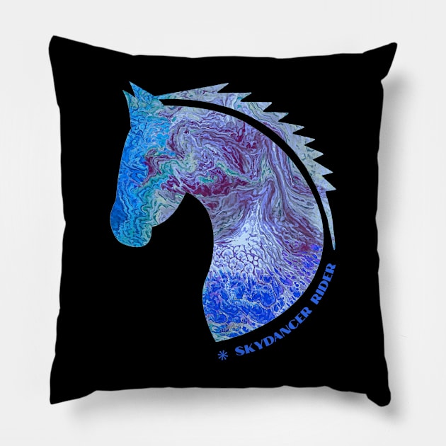 Skydancer Rider Blue Stallion Horse Silhouette Design Pillow by OLena Art 