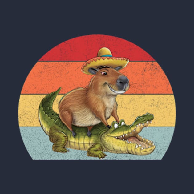 Funny Capybara Riding On a Crocodile Cute animals by madara art1