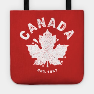 Canada Day Est. 1867 with Canadian Flag Maple Leaf Icon - white on red Tote