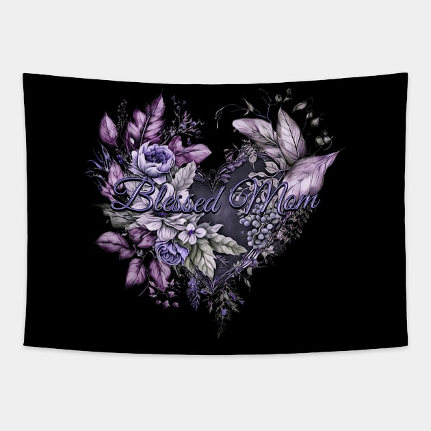 Happy Mother's Day Floral Heart Blessed Mom Lovely Lavender and Blue Tapestry by mythikcreationz