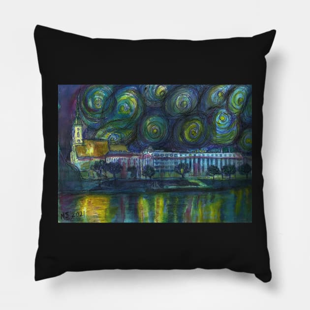 Bratislava by night Pillow by Marsal