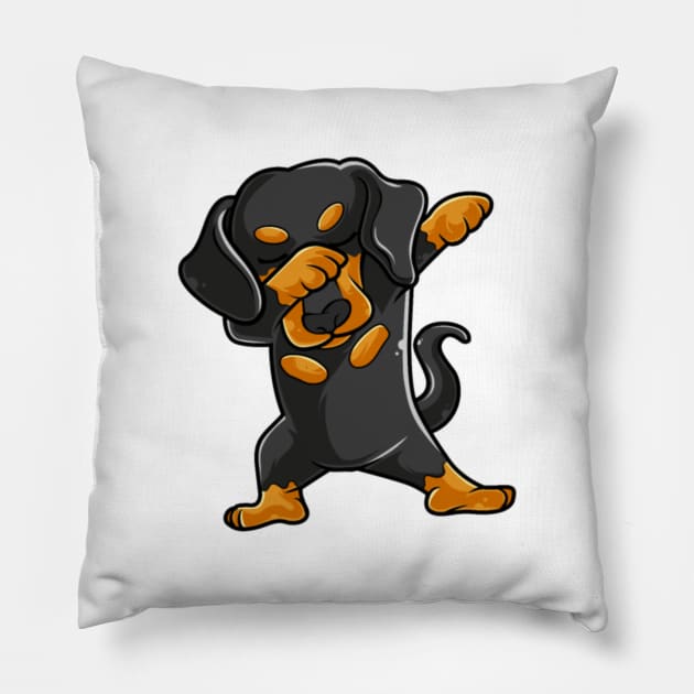 Cute Dabbing Dachshund Shirt Funny Dachshund Dab Pillow by Nulian Sanchez