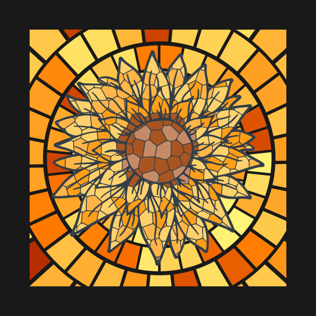 Sunflower Mosaic Flora Minimalist Retro Vintage by Flowering Away