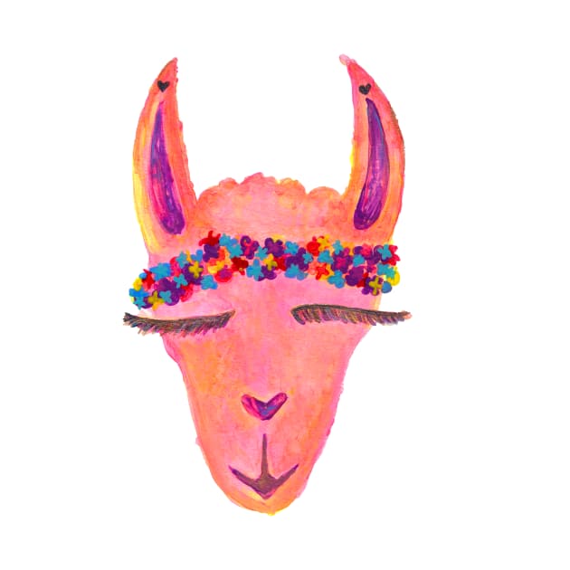 Cute Watercolor Llama with a Flower Crown by DaydreamerAlley