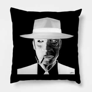 oppenheimer portrait in ecopop cartoon art  negative Pillow